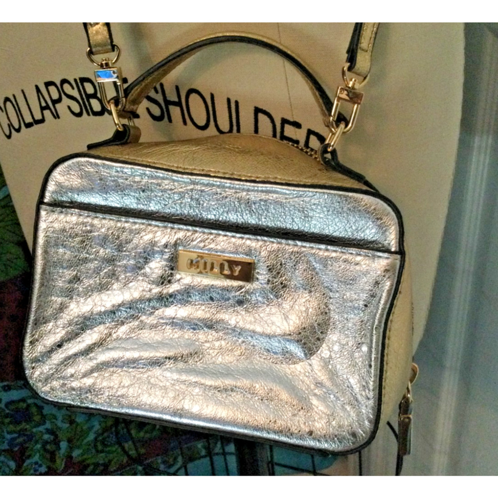 *MILLY* Silver Gold Metallic Cocktail Leather Mini Crossbody Purse